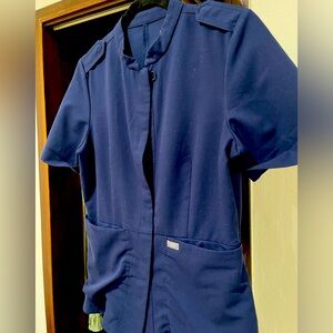 Figs Navy Mock Nexk  Scrub Top S